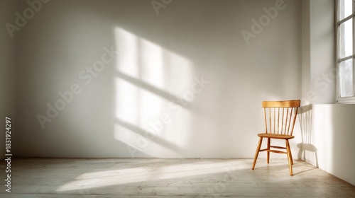 Wallpaper Mural empty white room with a single wooden chair Torontodigital.ca