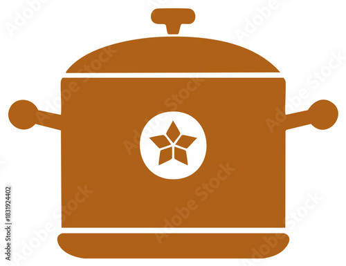 Simple brown cooking pot icon with a star emblem vector illustration for culinary design