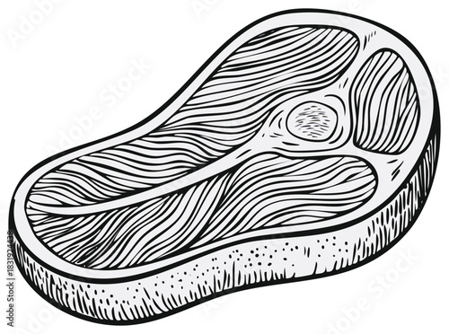 Hand-drawn illustration of a steak cut with a bone, vintage style.