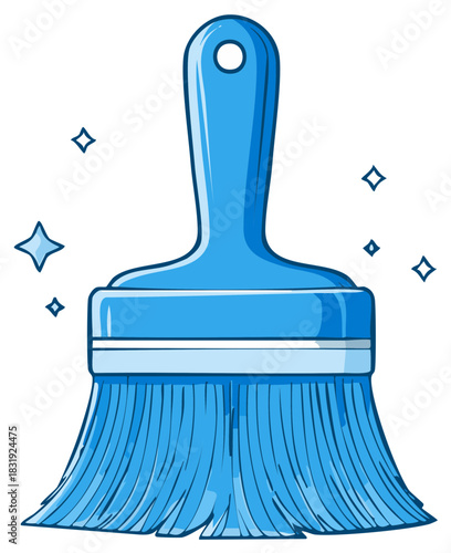 Blue cleaning brush cartoon illustration with sparkle elements