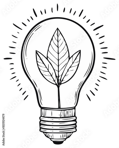 Lightbulb with a plant, concept of eco-friendly and energy saving, drawing