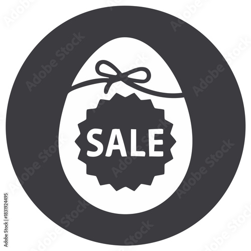 Easter egg sale tag with bow, simple graphic vector icon. Online shopping promotion