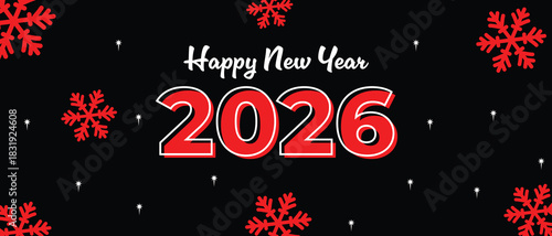 Happy New Year 2026 gold text effect firework star confetti Background for website banner, social media banner, greeting card, posters, covers, business and marketing material.
