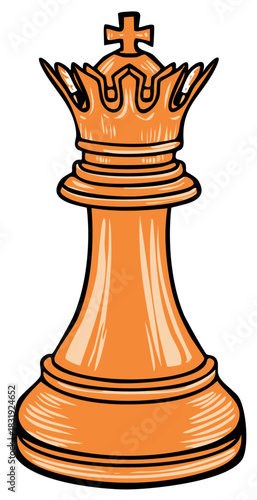 Stylized orange chess king piece a bold vector illustration for strategy and victory concepts