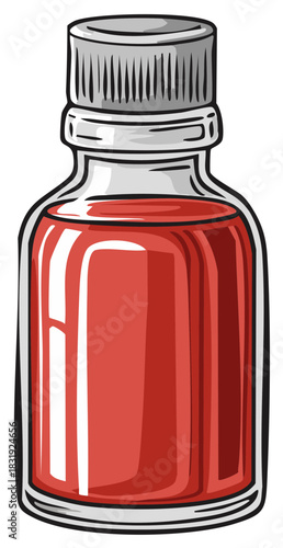Glass Bottle with Red Liquid, Vector Illustration, Medical or Chemical Container