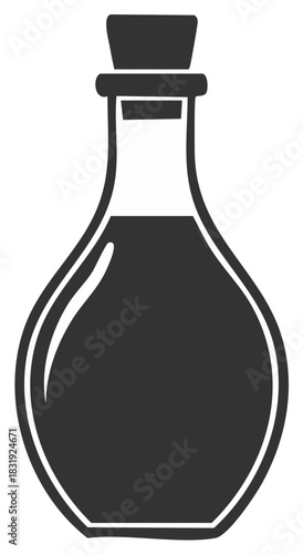 Vintage glass bottle with cork stopper icon filled with a magic potion or elixir simple vector illustration