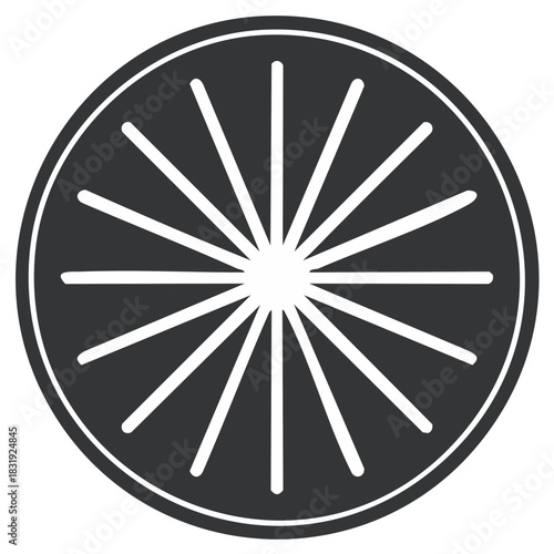 Geometric Circular Design with Spoked White Lines on Dark Gray Background, Vector Illustration
