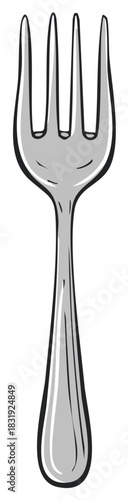Simple illustrated fork utensil, kitchenware tableware isolated on white.