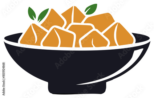 Asian Appetizer Bowl with Dumplings Wontons or Samosas Vector Icon