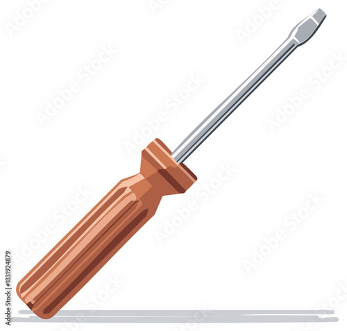 Single slotted screwdriver with copper colored handle tool for repairs and construction