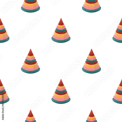 Seamless vector pattern with Montessori stacking rings toy. Educational background for kids fabric, baby textile, wallpaper, and nursery design.