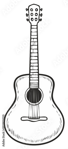 Acoustic guitar illustration in black and white sketch style