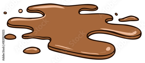Cartoon muddy puddle or brown liquid spill illustration with glossy highlights