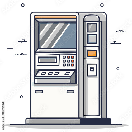 Vector illustration of an automated teller machine with a line art style.