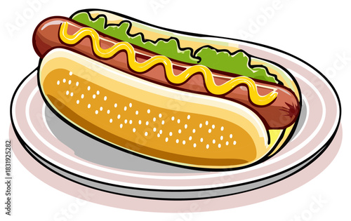Delicious Hot Dog with Mustard and Lettuce on a Plate