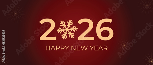 Happy New Year 2026 gold text effect firework star confetti Background for website banner, social media banner, greeting card, posters, covers, business and marketing material.