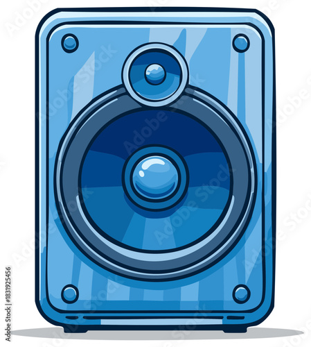 Stylized blue cartoon audio speaker for music and stereo sound