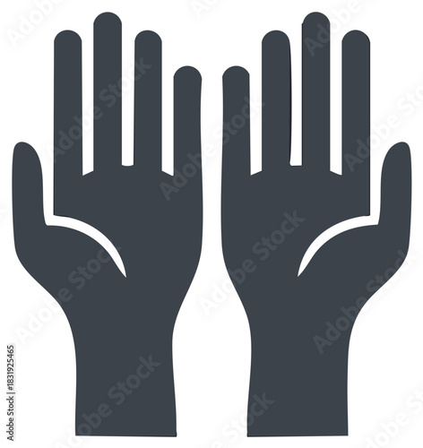 Minimalist vector icon of two open hands raised in prayer or supplication