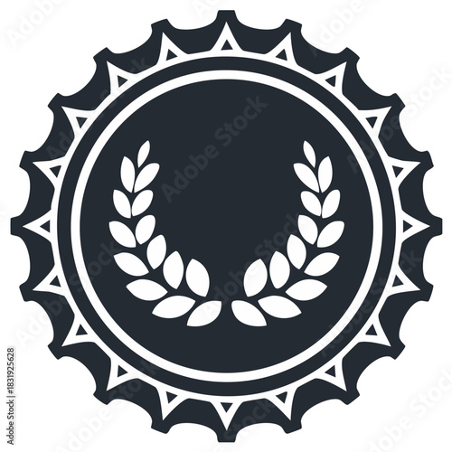 Vintage Bottle Cap with Laurel Wreath. Award, Quality, Success and Achievement Concept.