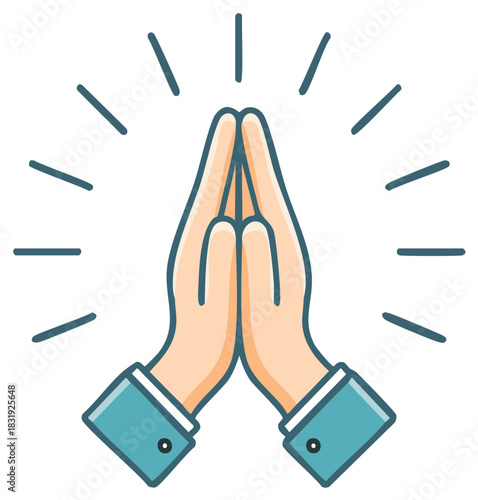 Praying Hands Graphic with Glowing Rays for Hope and Spirituality Illustration