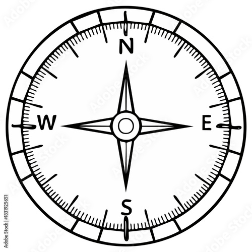 Black and white compass rose illustration with direction indications
