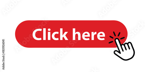 Red click here button with hand cursor icon 
