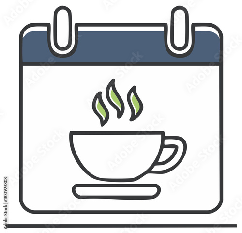 Calendar icon with a steaming beverage cup perfect for daily schedules or coffee breaks