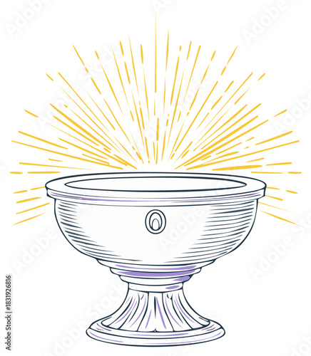 Ancient Ritual Chalice with Light Rays Religious Symbol
