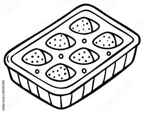 Line Art Strawberries in Punnet Tray Doodle Outline Drawing