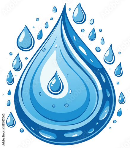 Depiction of Fresh Droplets of Water Forming a Single Large Drop, Evoking Purity and Natural Cleanliness