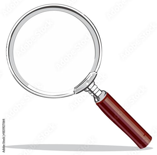 Vector illustration of a magnifying glass with a wooden handle for detailed examination.
