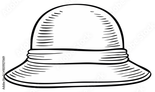 Sketch of a Woman's Hat with Wide Brim and Band in a Simple Style