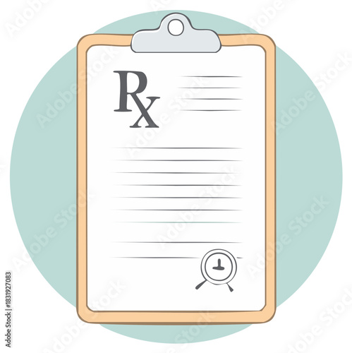 Medical Prescription Pad with Rx and Filled Lines, Vector Illustration Style