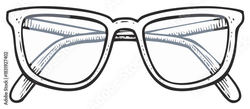 Classic Retro Thick Frame Eyeglasses Hand Drawn Sketch Style Illustration