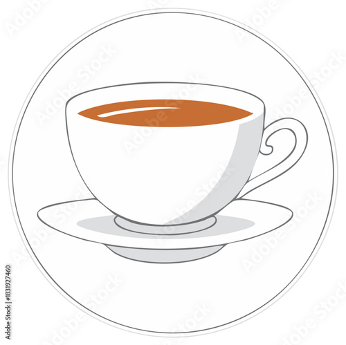 Simple vector illustration of a teacup filled with warm tea on a saucer in a minimalist style