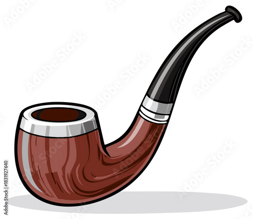 Classic wooden smoking pipe with polished stem and metal band detail