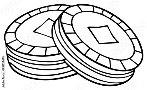 Stack of casino chips with diamond shape on surface drawing