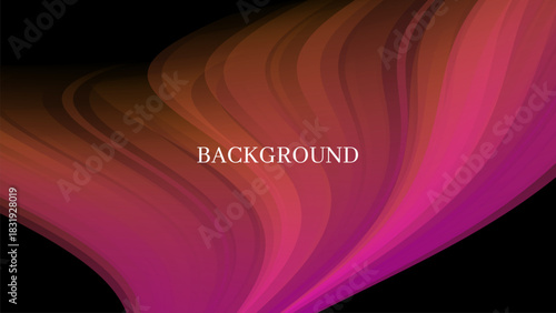 Black, orange and pink abstract background with sharp wavy lines and gradient transition, dynamic flame shape. Inclined bends