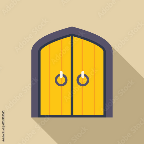 Closed yellow double door with metal handles and an arch at the top, conveying security, elegance, and traditional design