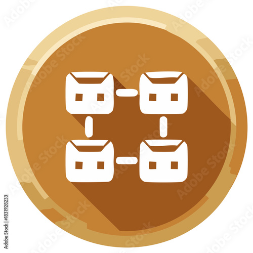 Blockchain Network Connecting Nodes Illustration on Circular Wood Badge for Decentralization
