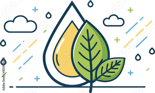 Acid Rain Corroding a Leaf Flat Design Illustration