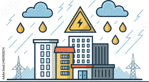 Acid Rain Icon with hazard symbol representing environmental danger