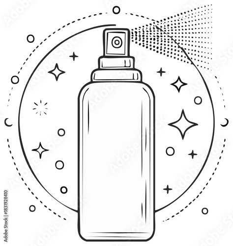 Doodle Style Illustration of a Bottle with Spray Nozzle