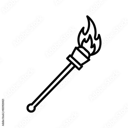 Outline Torch with Flame Icon - Simple Vector Illustration of Burning Fire Symbol