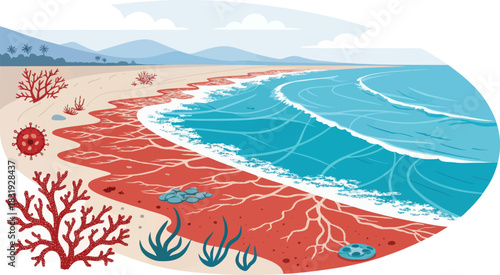 Red Tide Algal Bloom Spreading Across the Ocean Environment