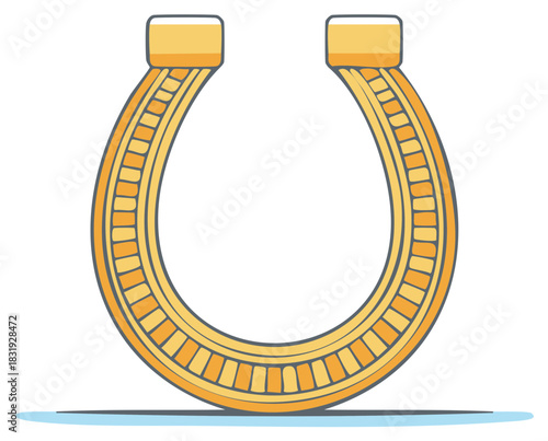 Cartoon Illustration of a Golden Horseshoe Symbol of Luck and Fortune
