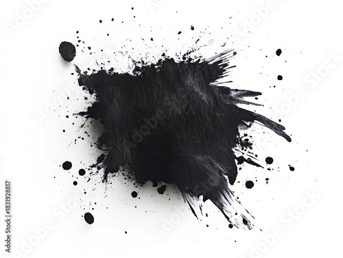Abstract black ink splatter on white background