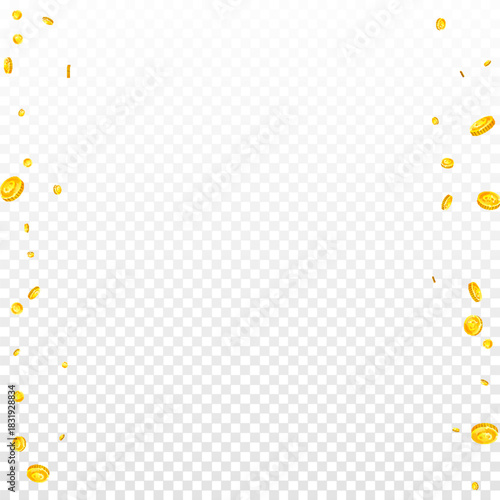 European Union Euro coins falling. Scattered gold