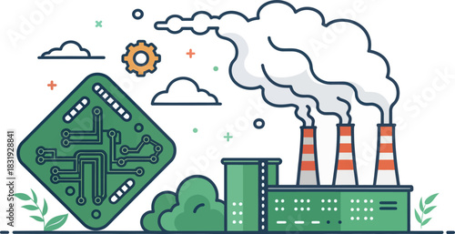 Green Circuit Board Melting Chemical Release Icon Illustration