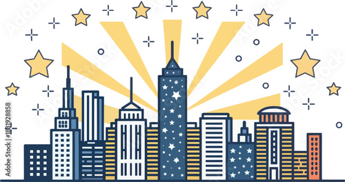 Bright City Skyline Icon Showing Light Pollution at Night